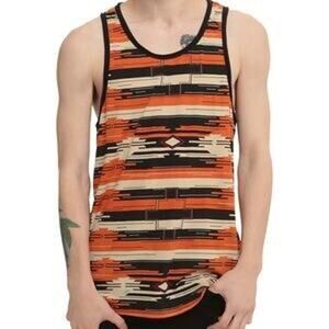 NWOT Iron Fist Black Orange Cream Stripe Aztec Tribal Muscle Tank Top Size XS
